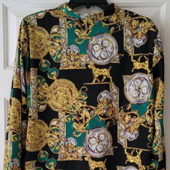 "Versace" style Long-sleeve blouse Clock & Hound motif - Picture 4 of 5